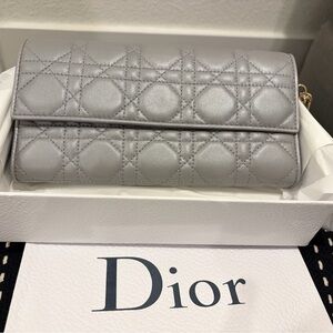 New Dior Wallet on Chain- Grey Cannage Leather